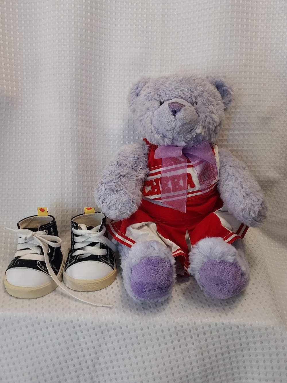 Build-A-Bear Lavender Plush Bear in Red Cheer Outfit with Shoes